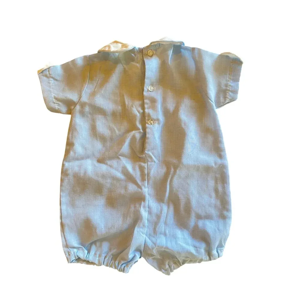 Alexis Baby Romper Vintage 80's Blue with White Details and Blue Button Detail